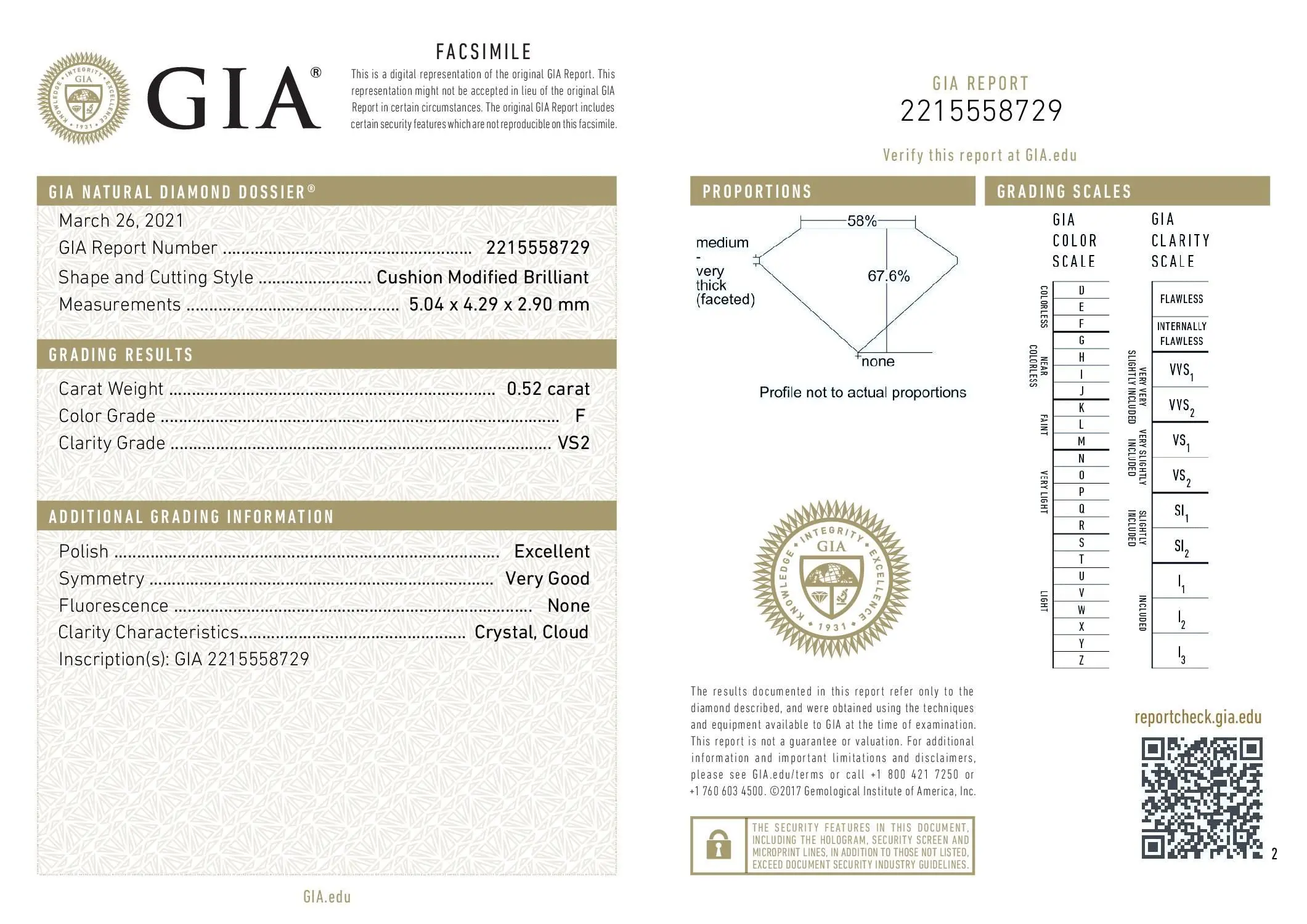 0.52 Carat Natural Cushion Diamond